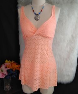 Coral Peach Two Piece Tankini Adjustable Strap Swimsuit Size M